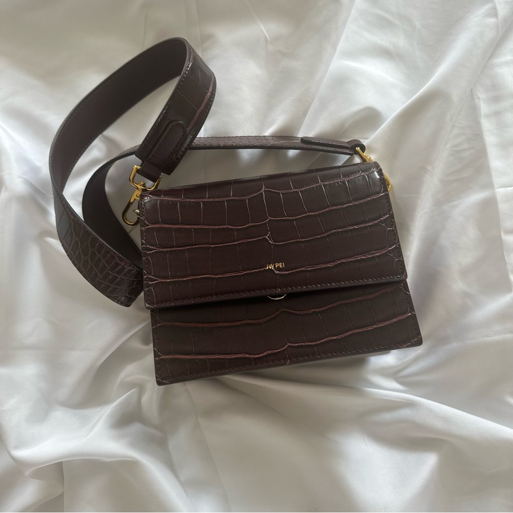 JW PEI Brown Croc-Embossed Crossbody Bag